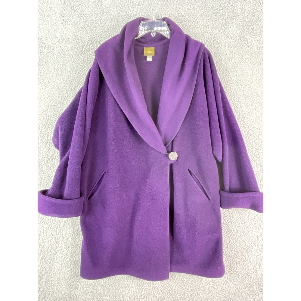 Maralyce Ferree Fleece Coat Women Large Purple Oversized Hooded Shawl Collar USA